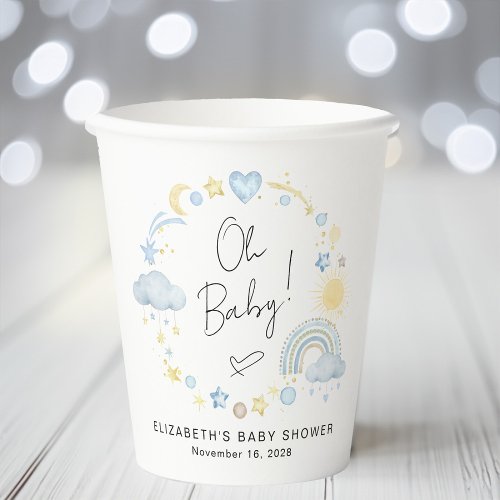 Boho Rainbow Watercolor Boy Baby Shower Paper Cups