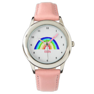 Boho Rainbow Watercolor Cute Girls Pink Kids Watch