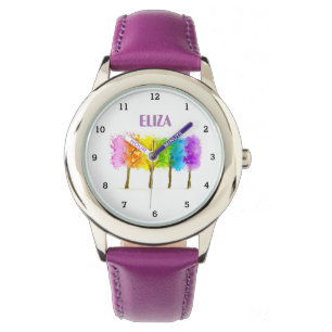 Boho Rainbow Watercolor Cute Girls Pink Kids Watch