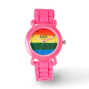 Boho Rainbow Watercolor Cute Girls Pink Kids Watch