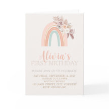 Boho Rainbow Watercolor First Birthday Invitation