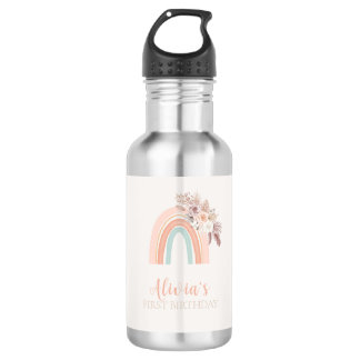 Boho Rainbow Watercolor First Birthday Stainless Steel Water Bottle