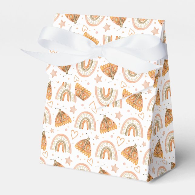 Boho Rainbow Watercolor Moth Baby Shower Favor Boxes (Front Side)