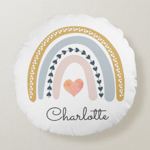 Boho Rainbow Watercolor Nursery Round Pillow