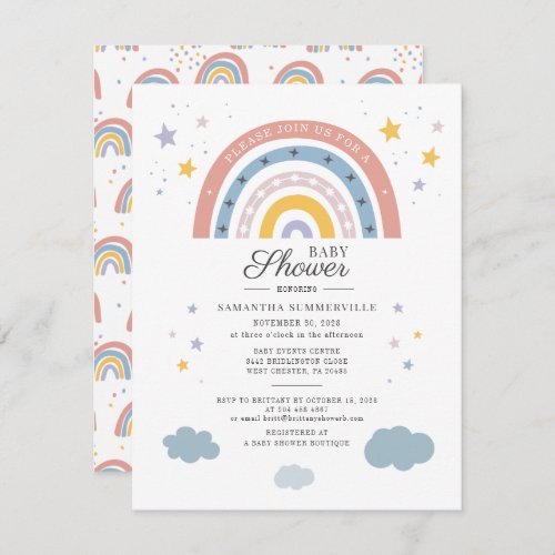 Boho Rainbow Watercolor Script Baby Shower