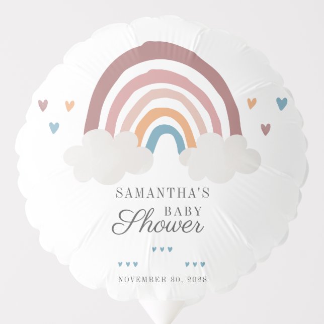 Boho Rainbow Watercolor Script Baby Shower Balloon (Front)