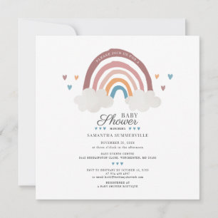 Boho Rainbow Watercolor Script Baby Shower Invitation
