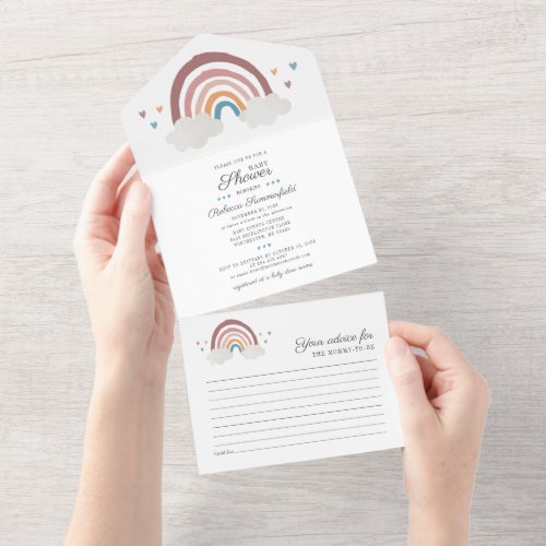 Boho Rainbow Watercolor Script Chic Baby Shower All In One Invitation