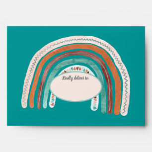 BOHO Rainbow Watercolor Teal Blue Baby Shower Envelope