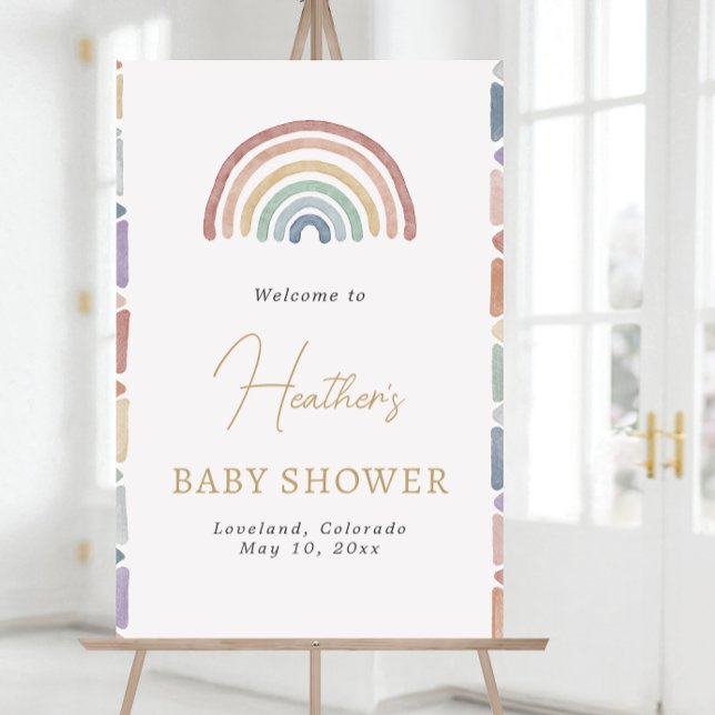 Boho Rainbow Welcome Foam Board (Watercolor Boho Rainbow Baby Shower Welcome Sign Foam Board by Painted Paperie
)