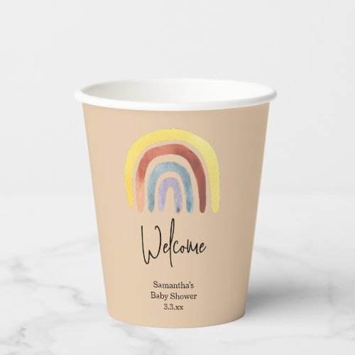 Boho rainbow welcome to baby shower paper cups