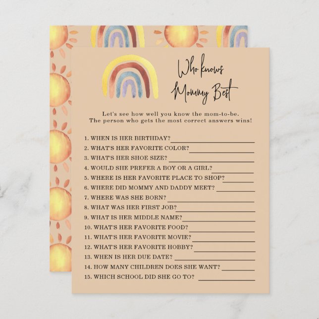 Boho Rainbow Who knows mommy best game (Front/Back)