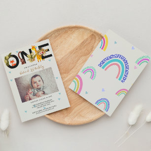 Boho Rainbow Wild One 1st Birthday Invitation