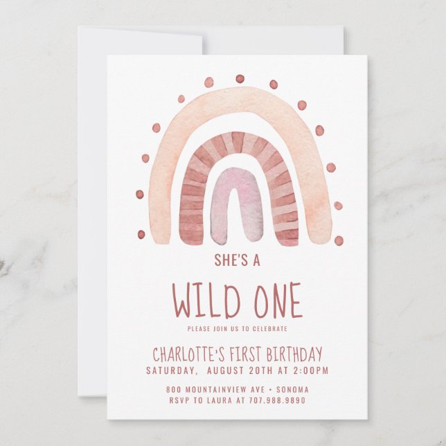 Boho Rainbow Wild One Birthday Invitation (Front)