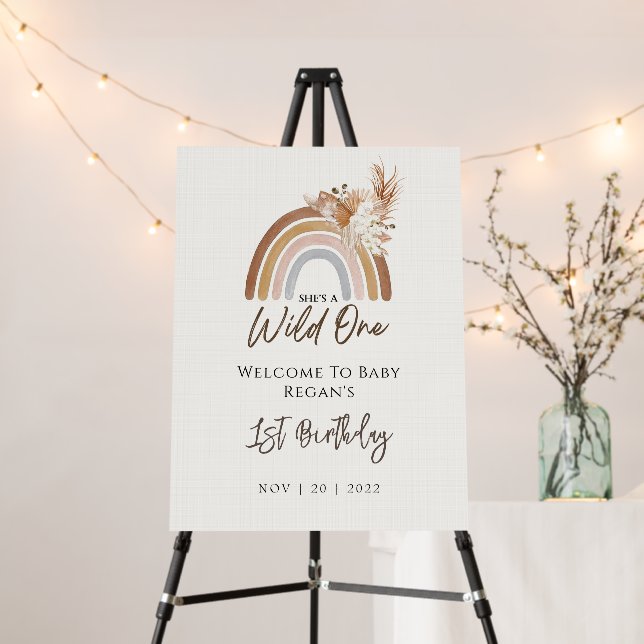 Boho Rainbow WILD ONE First Birthday Welcome Sign (In Situ (Stand))