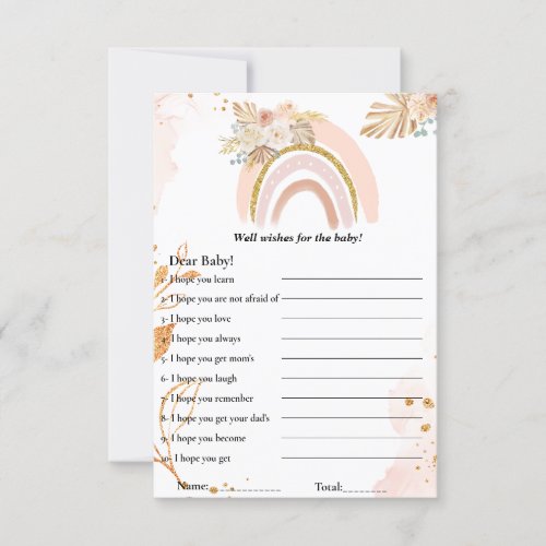 Boho Rainbow wishes for the baby shower game Card