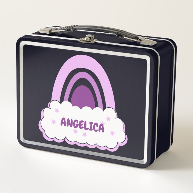 Boho Rainbow with Cloud and Stars Metal Lunch Box (Front)