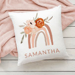 Boho Rainbow with Flowers | Neutral Color Throw Pillow<br><div class="desc">This trendy and stylish pillow features a boho rainbow,  made up of various neutral tones and a bouquet of orange and peach colored flowers. Add your name to personalize.</div>