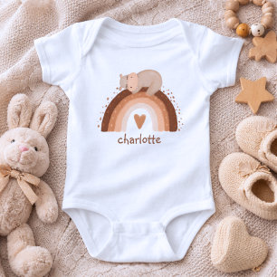 Boho Rainbow with Hippo Monogram Baby Bodysuit