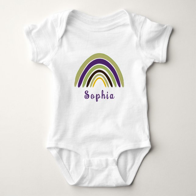 Boho Rainbow with Personalized Name in Green Baby Bodysuit (Front)