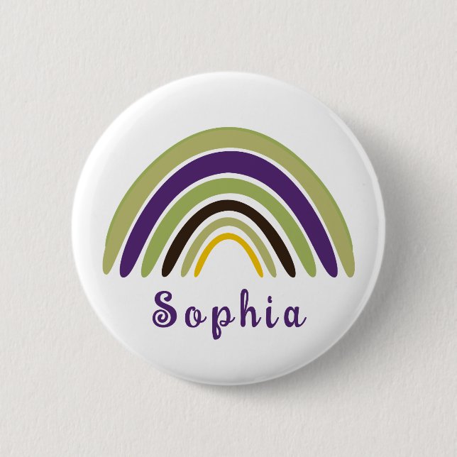 Boho Rainbow with Personalized Name in Green  Button (Front)