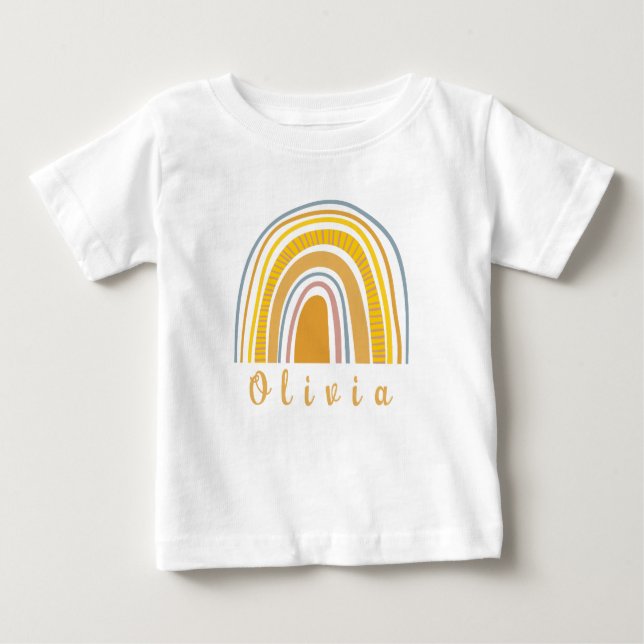 Boho Rainbow with Personalized Name Whimsical  Baby T-Shirt (Front)