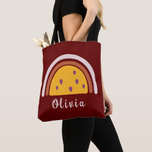 Boho Rainbow with Personalized Name Yellow Tote Bag