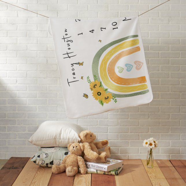 Boho Rainbow With Sunflowers Baby Blanket (In Situ)