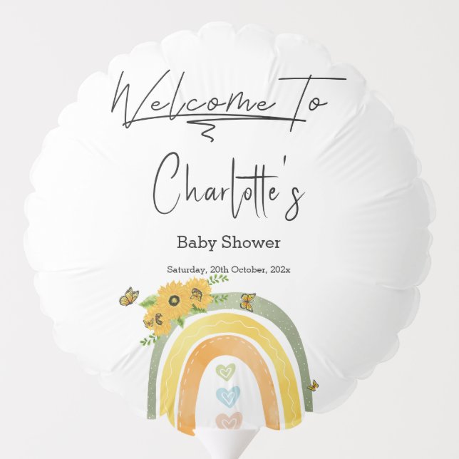 Boho Rainbow With Sunflowers Baby Shower Balloon (Back)