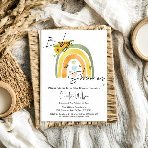 Boho Rainbow With Sunflowers Baby Shower Invitation