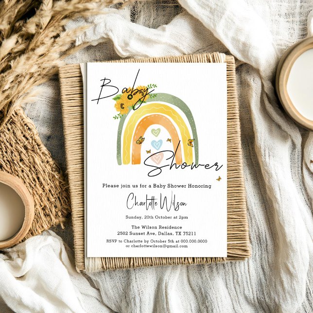 Boho Rainbow With Sunflowers Baby Shower Invitation (Creator Uploaded)