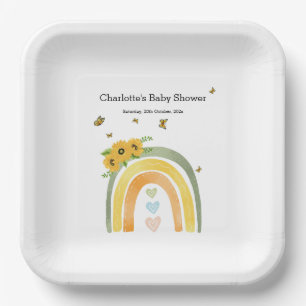 Boho Rainbow With Sunflowers Baby Shower Paper Plates