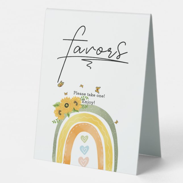 Boho Rainbow With Sunflowers Baby Shower Table Tent (Back)