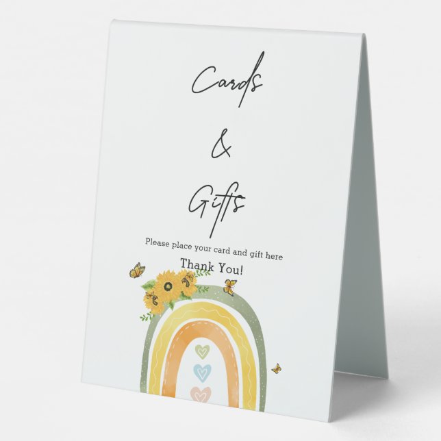 Boho Rainbow With Sunflowers Baby Shower Table Tent (Back)