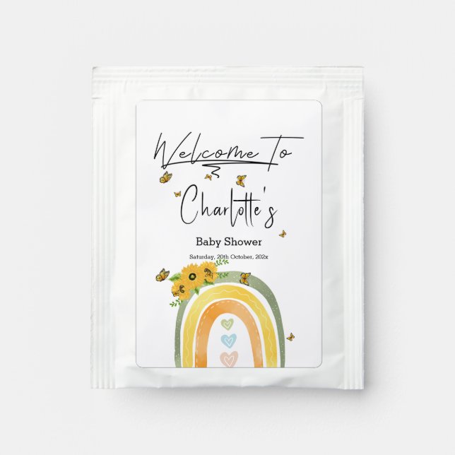 Boho Rainbow With Sunflowers Baby Shower Tea Bag Drink Mix (Front)
