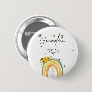 Boho Rainbow With Sunflowers Grandma-to-be Button