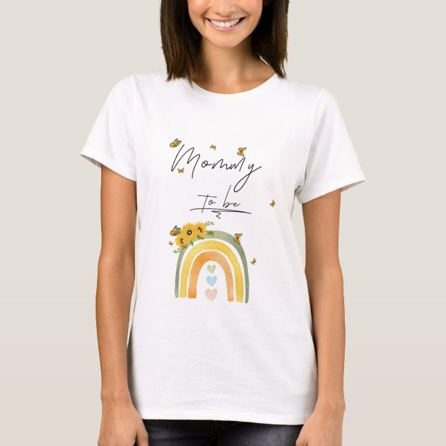 Boho Rainbow With Sunflowers Mommy-to-be  T-Shirt (Front)