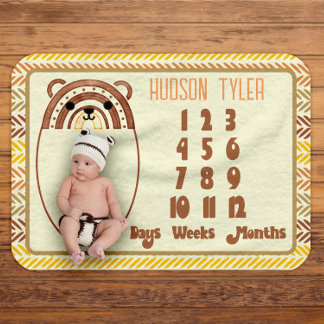 Boho Rainbow Woodland Bear Milestone Baby Blanket