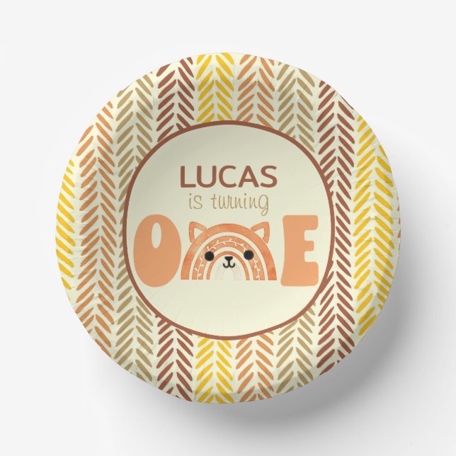 Boho Rainbow Woodland Fox First Birthday Paper Bowls (Front)