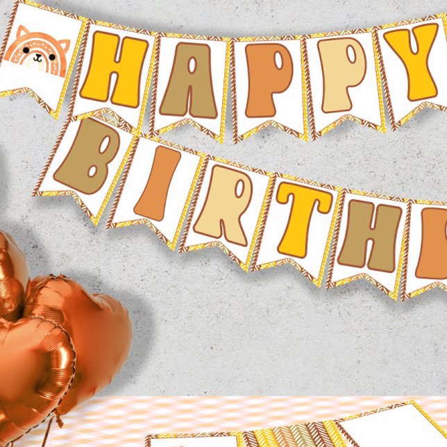Boho Rainbow Woodland Fox Retro Happy Birthday Bunting Flags (Creator Uploaded)