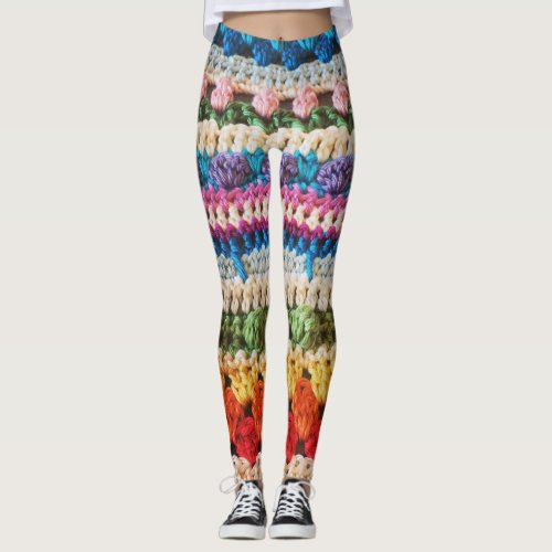 Boho Rainbow Yarn Print Leggings