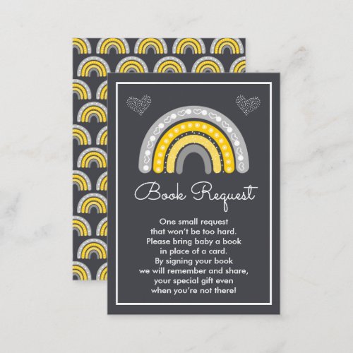 Boho Rainbow Yellow Gray  Baby Shower Book Request Enclosure Card
