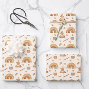 Boho Rainbow & Zen Stone Pattern Wrapping Paper Sheets