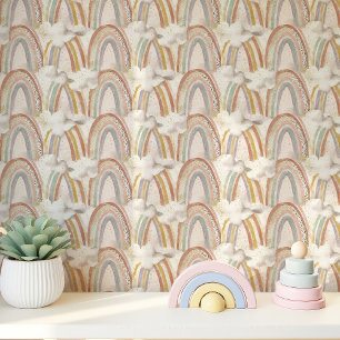 Boho Rainbows and Clouds in Soft Pastels Wallpaper