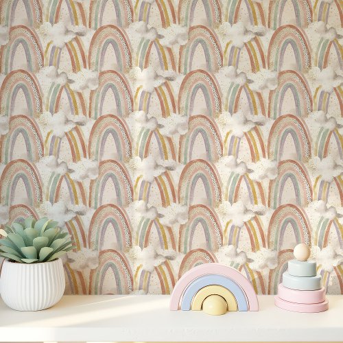 Boho Rainbows And Clouds In Soft Pastels Wallpaper