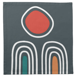 Boho rainbows and red sun in blue sky cloth napkin