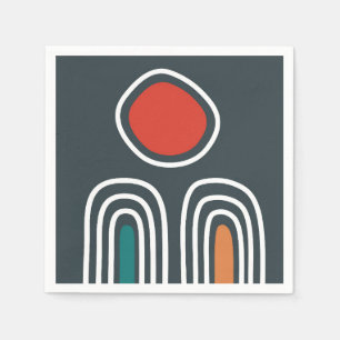 Boho rainbows and red sun in blue sky napkins