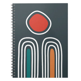 Boho rainbows and red sun in blue sky notebook