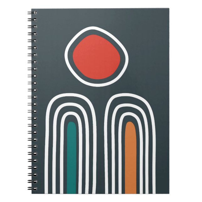 Boho rainbows and red sun in blue sky notebook (Front)