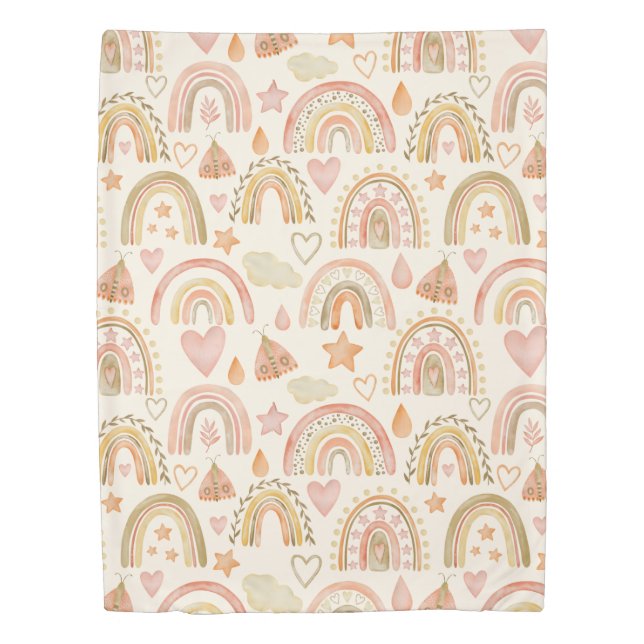 Boho Rainbows Earthy Terracotta Duvet Cover (Front)